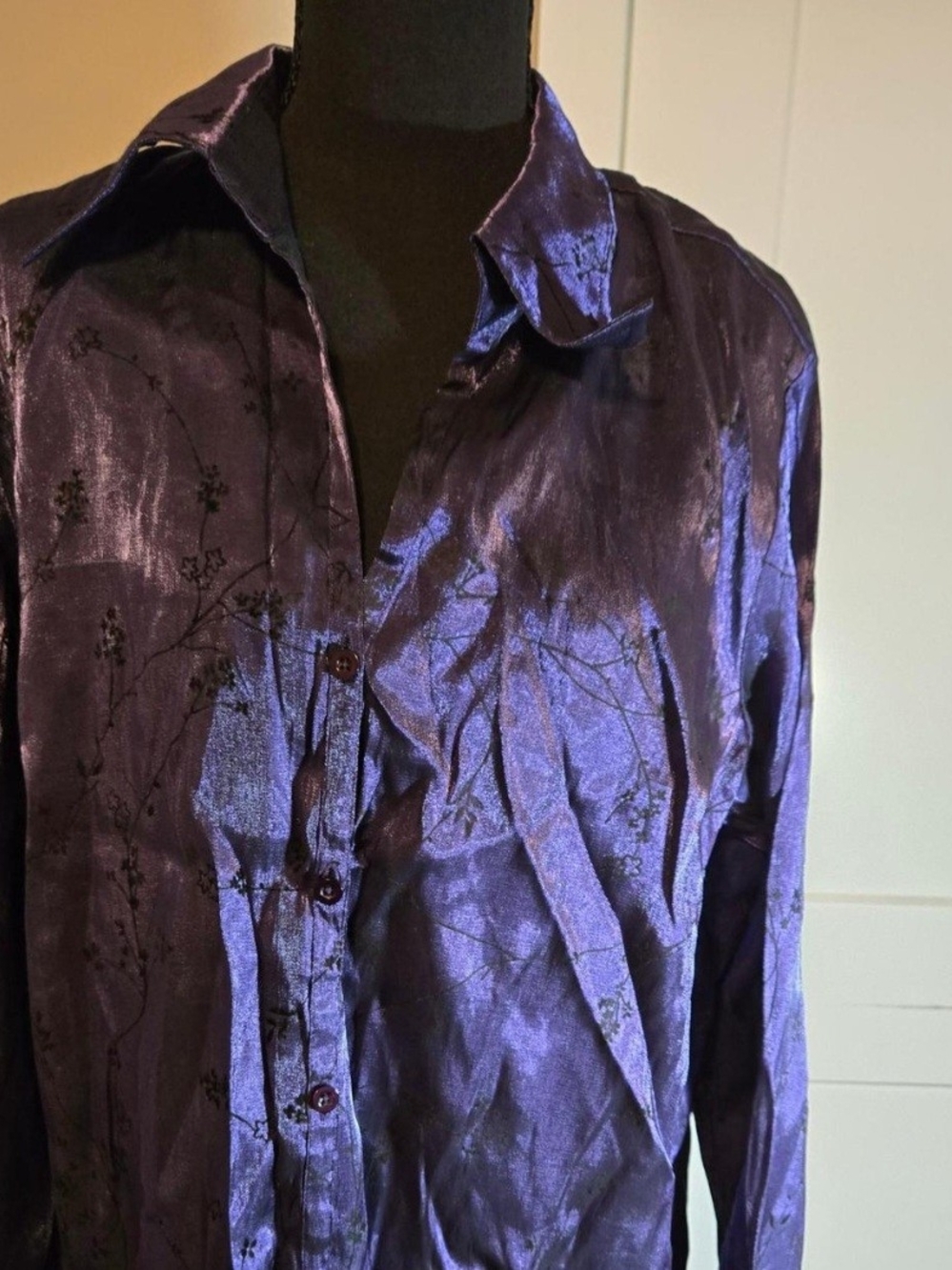 Women's Shiny Purple Button-Down Blouse